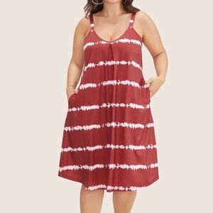 Tie Dye Plicated Detail Pocket Striped Cami Dress